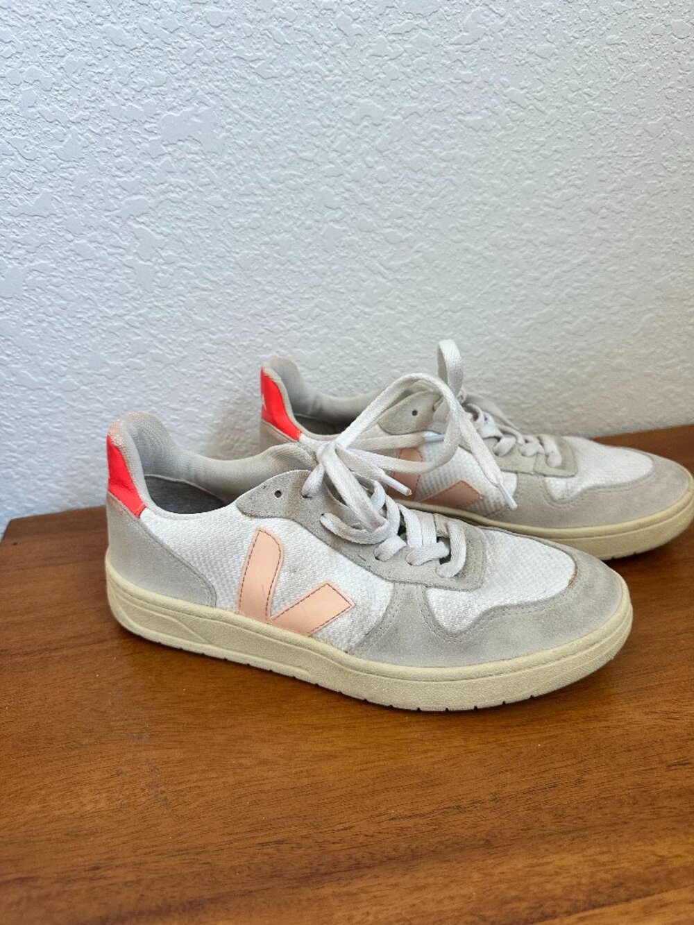 Multi Colored Veja Sneakers, Dusty Pink / Neon Orange, 8